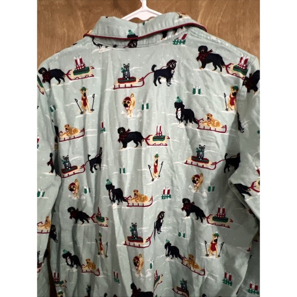 Land's End Blue Red Black Holiday Dogs Sleds Cotton Pajama Shirt Medium M 10 12 - Picture 12 of 12